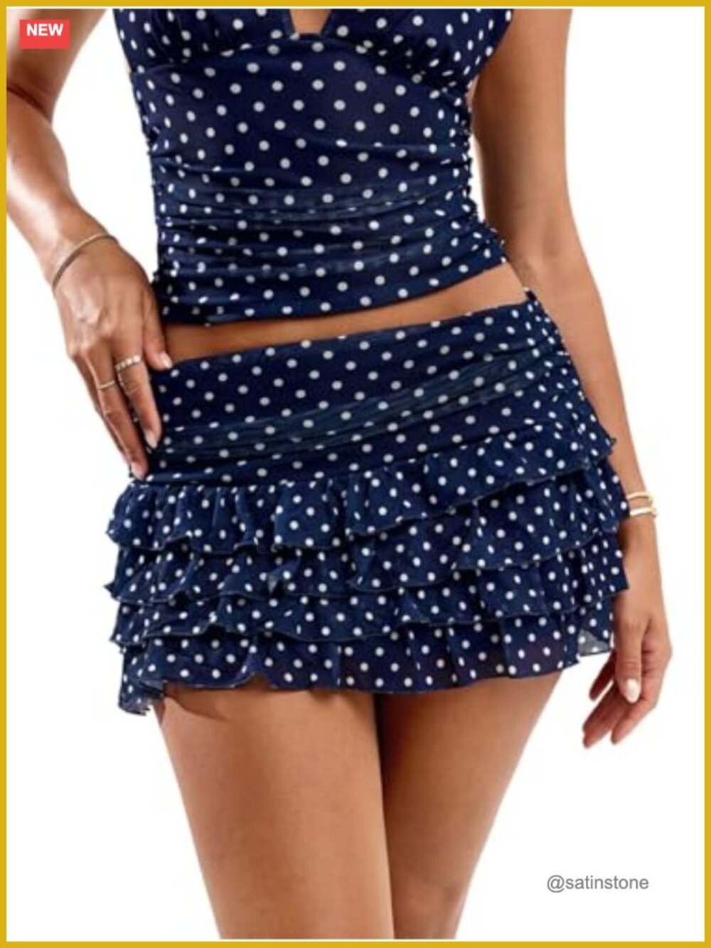 Women's Polka Dots Ruffle Mini Skirt Ruched High Waist Y2k Tiered Layered